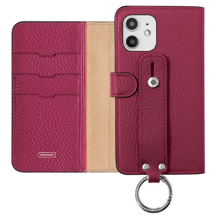 Genuine leather 32 colors Italian shrink leather hand belt attached notebook-style case (with belt) Galaxy series