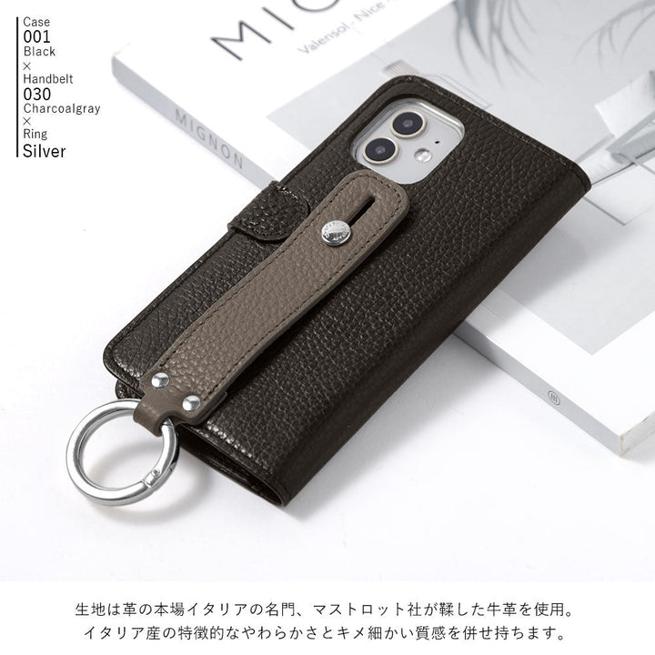 Genuine leather 32 colors Italian shrink leather hand belt attached notebook-style case (with belt) Galaxy series