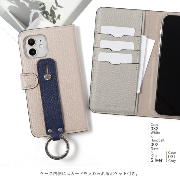 Genuine leather 32 colors Italian shrink leather hand belt attached notebook-style case (with belt) Galaxy series