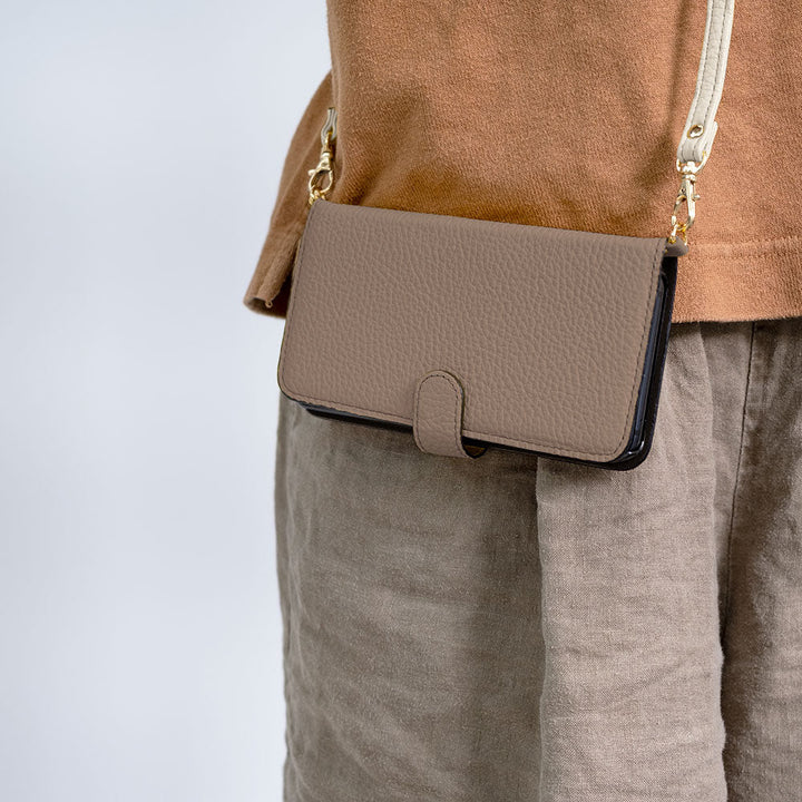 Self-designed shoulder strap wallet case genuine leather 32 colors Italian shrink leather