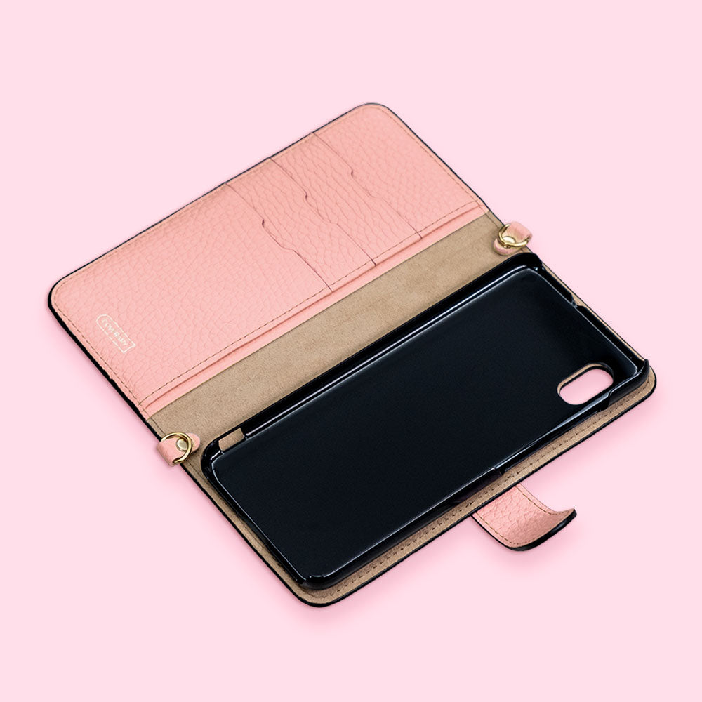 Self-designed shoulder strap wallet case genuine leather 32 colors Italian shrink leather