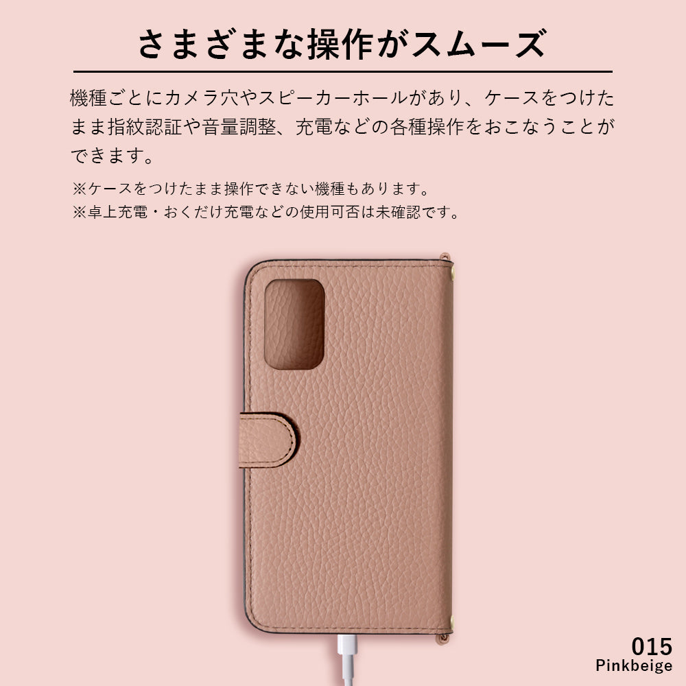 本革 32色 イタリアンシュリンクレザー ショートストラップ＆ゴールドチェーン付き 手帳型ケース（ベルトあり） Galaxyシリーズ