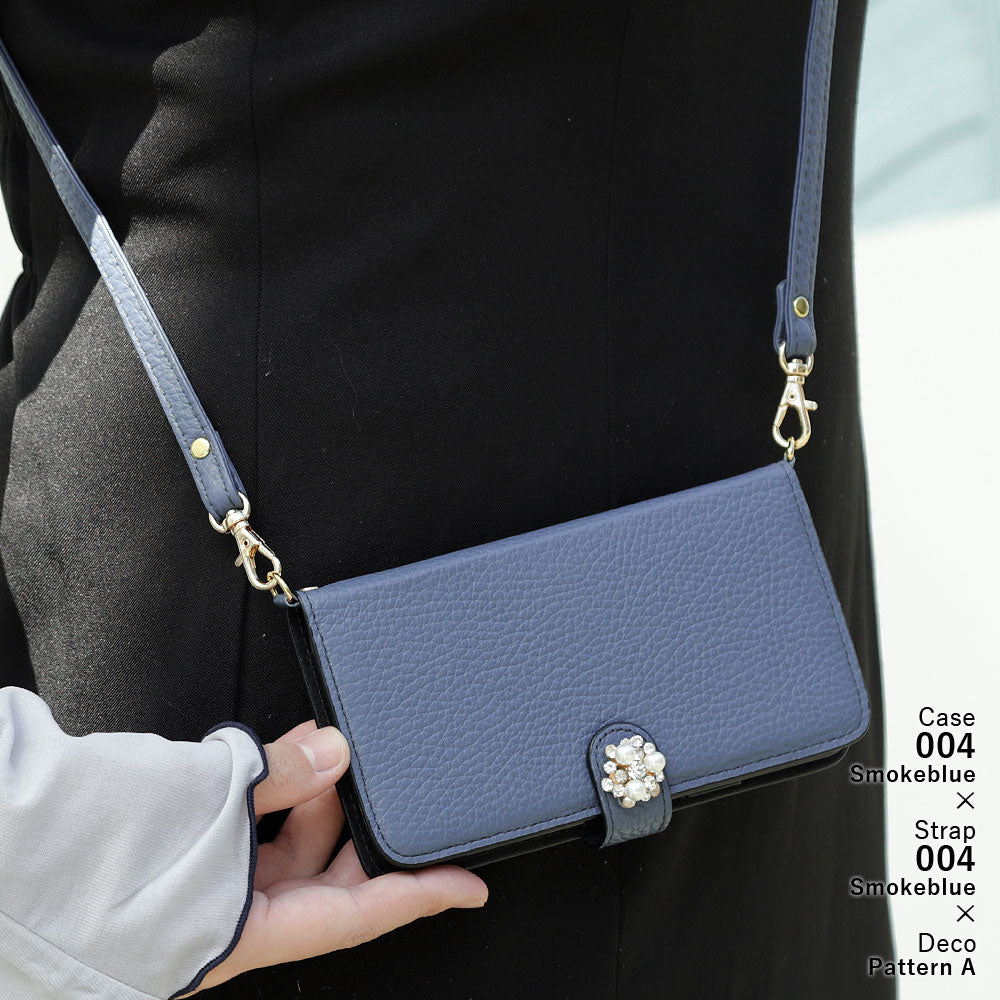 Genuine leather 32 colors Italian shrink leather with shoulder strap Crystal pearl decoration notebook-style case (with belt) AQUOS series