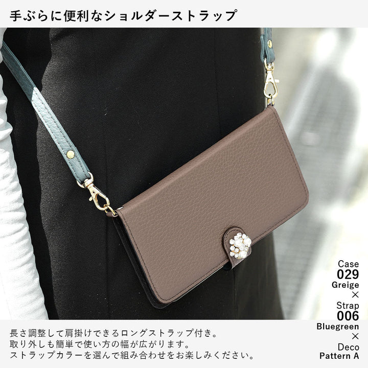 Cuir véritable 32 couleurs cuir italien grainé avec bandoulière, décoration perle cristal, étui portefeuille (avec ceinture)