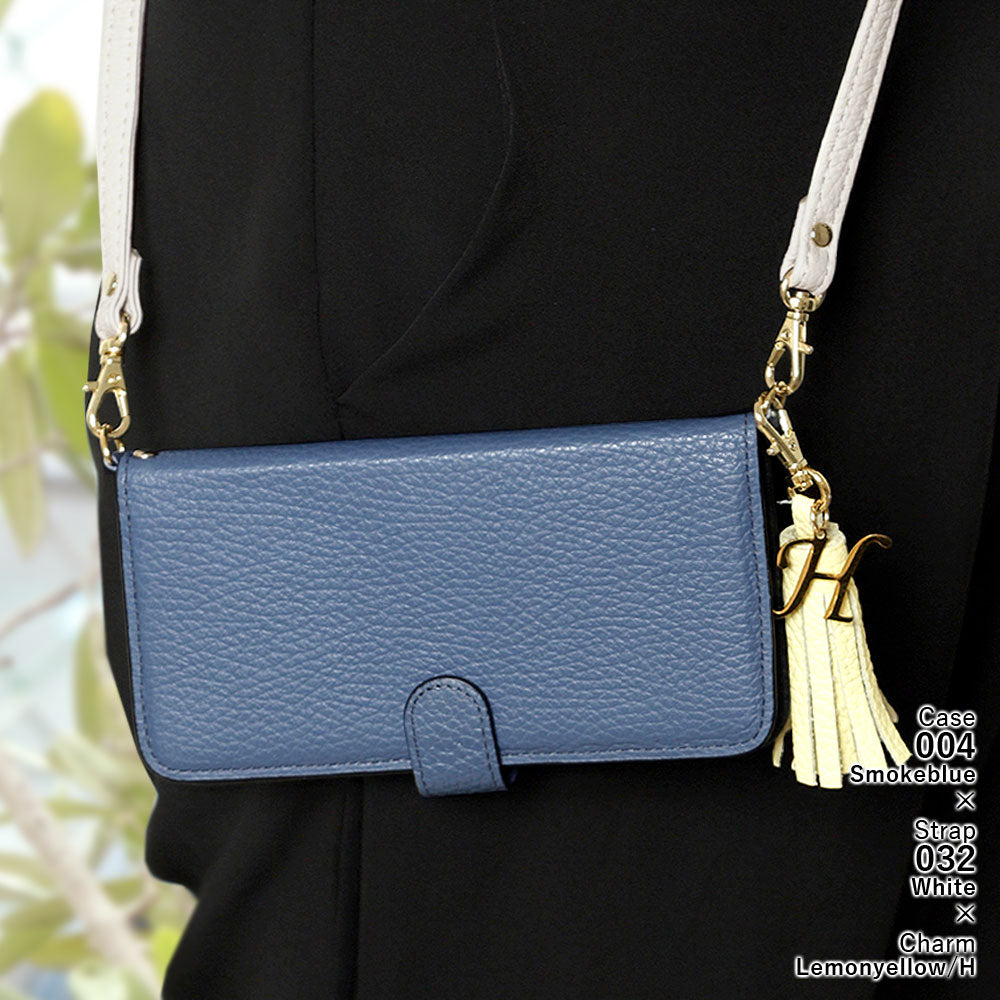 Genuine leather 32 colors Italian shrink leather with shoulder strap Initial tassel charm notebook-style case (with belt) Google Pixel series