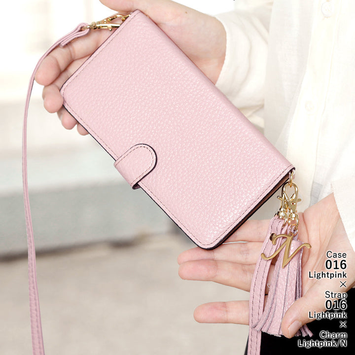 Genuine leather 32 colors Italian shrink leather with shoulder strap Initial tassel charm notebook-style case (with belt) Xperia series