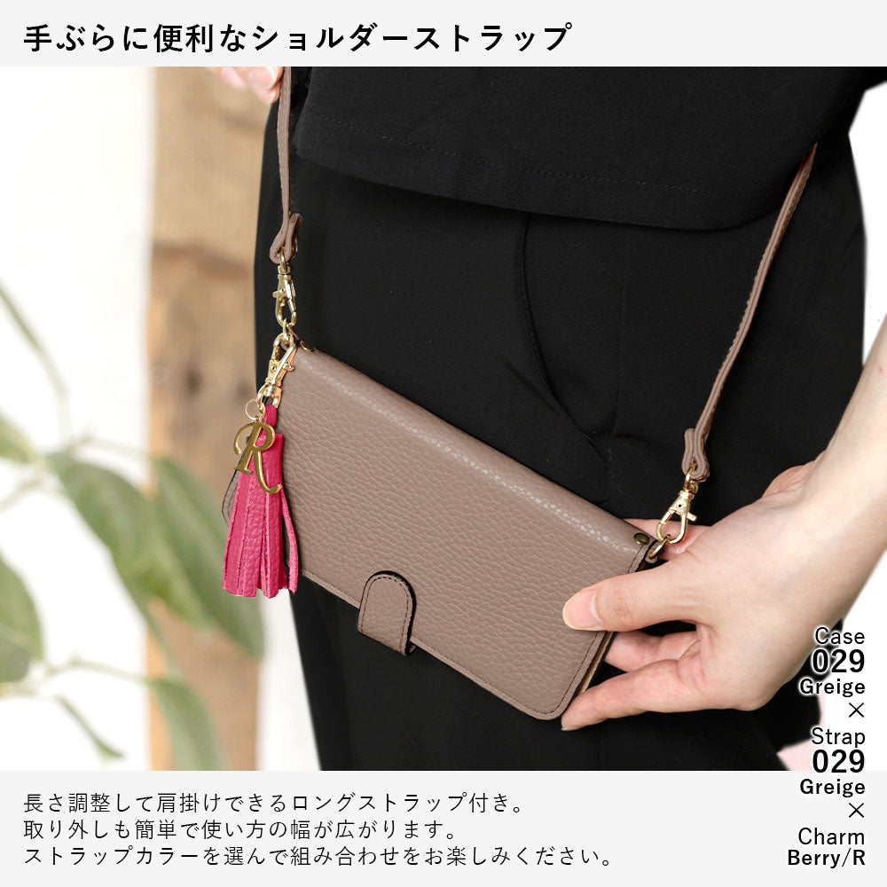 Genuine leather 32 colors Italian shrink leather with shoulder strap Initial tassel charm notebook-style case (with belt) Google Pixel series