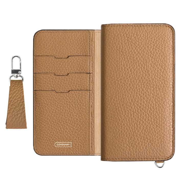 Étui portefeuille en cuir véritable italien grainé 32 couleurs avec sangle pour doigt pour la série Xperia