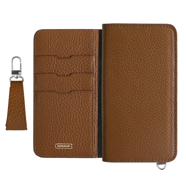 Étui portefeuille en cuir véritable italien grainé 32 couleurs avec sangle pour doigt pour la série Xperia