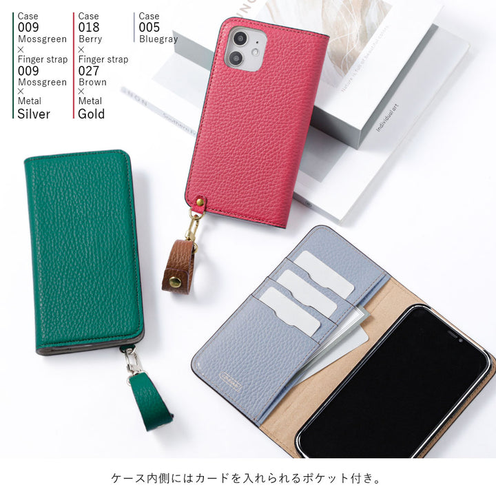 Genuine leather 32 colors Italian shrink leather with finger strap notebook-style case