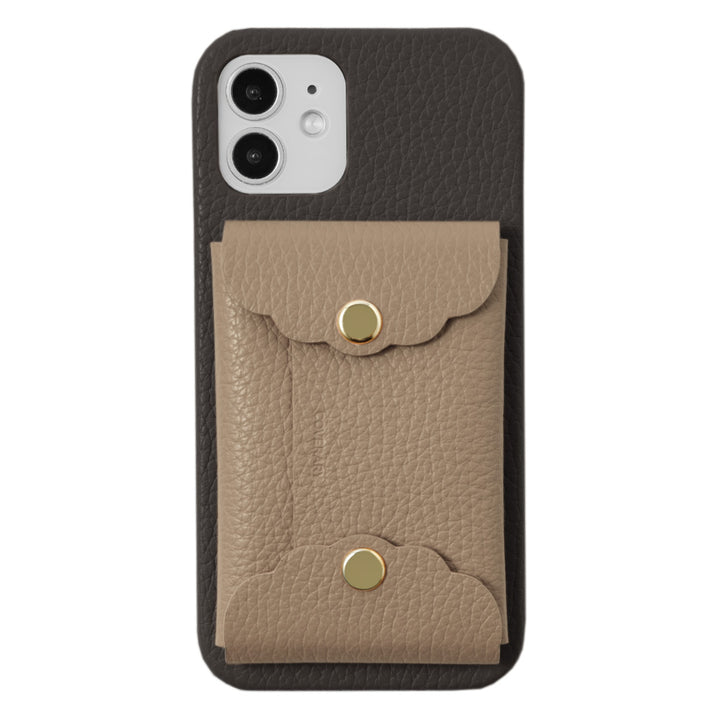 Genuine leather 32 colors Italian shrink leather scallop card case attached back case