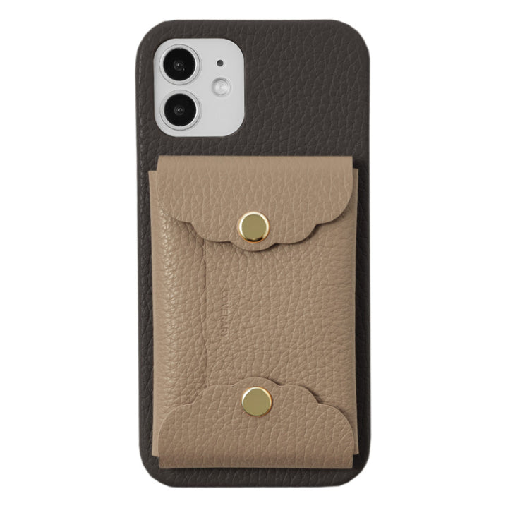 Genuine leather 32 colors Italian shrink leather scallop card case attached back case Galaxy series