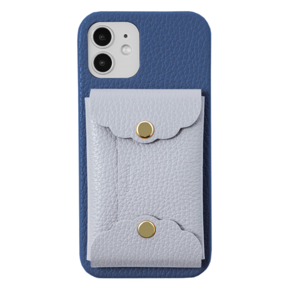 Genuine leather 32 colors Italian shrink leather scallop card case attached back case iPhone series