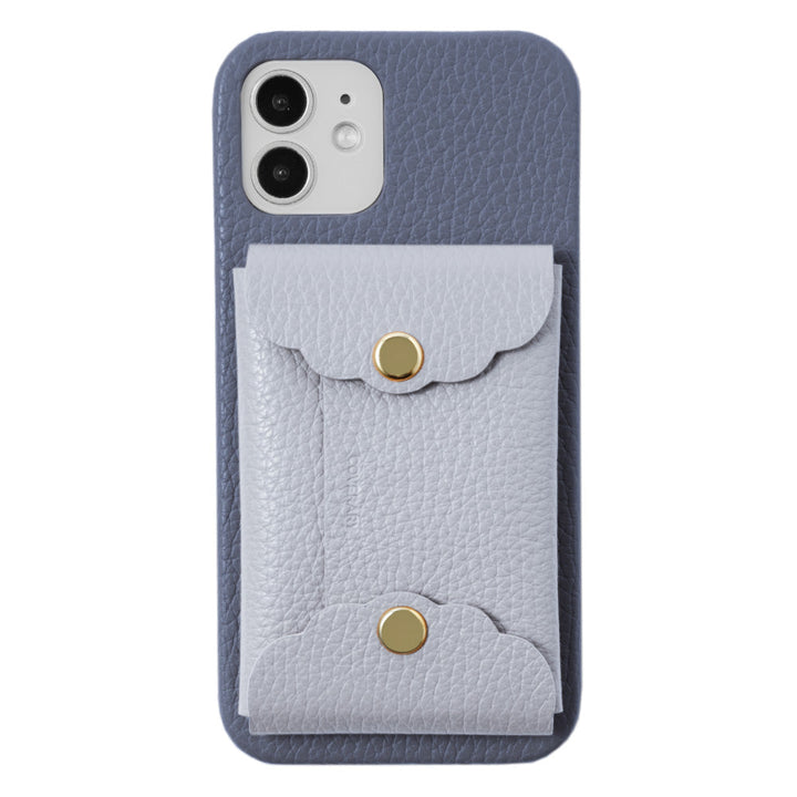 Genuine leather 32 colors Italian shrink leather scallop card case attached back case iPhone series