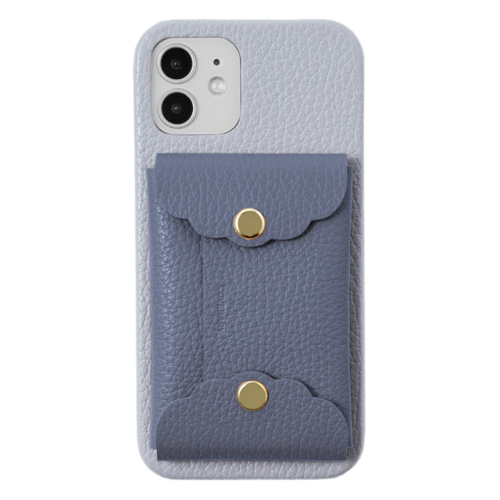 Genuine leather 32 colors Italian shrink leather scallop card case attached back case iPhone series