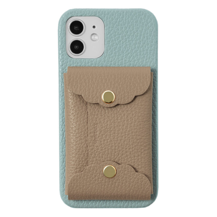 Genuine leather 32 colors Italian shrink leather scallop card case attached back case Galaxy series