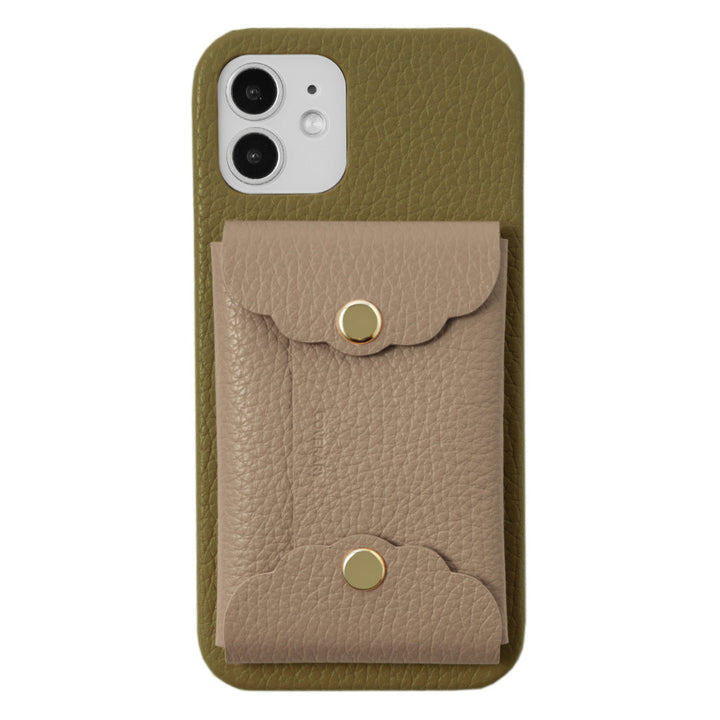 Genuine leather 32 colors Italian shrink leather scallop card case attached back case iPhone series