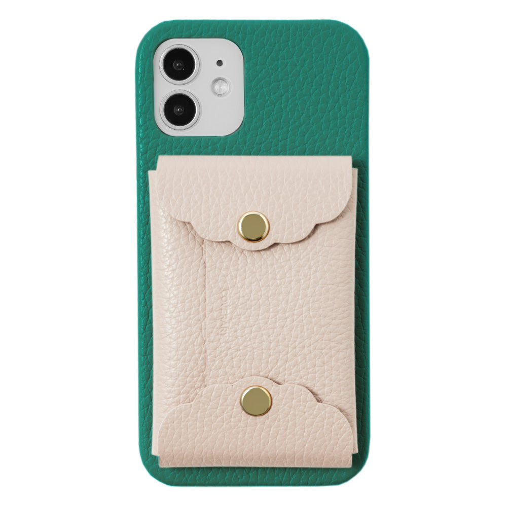 Genuine leather 32 colors Italian shrink leather scallop card case attached back case Galaxy series