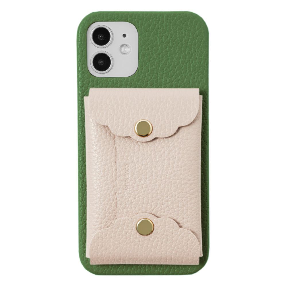 Genuine leather 32 colors Italian shrink leather scallop card case attached back case Galaxy series