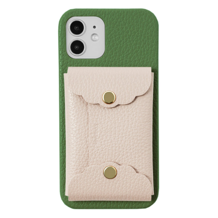 Genuine leather 32 colors Italian shrink leather scallop card case attached back case Galaxy series