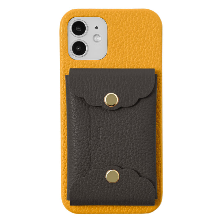 Genuine leather 32 colors Italian shrink leather scallop card case attached back case