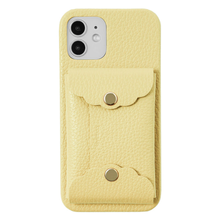 Genuine leather 32 colors Italian shrink leather scallop card case attached back case iPhone series