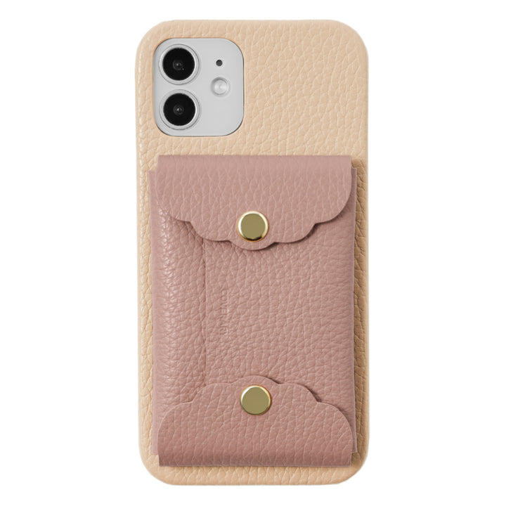 Genuine leather 32 colors Italian shrink leather scallop card case attached back case