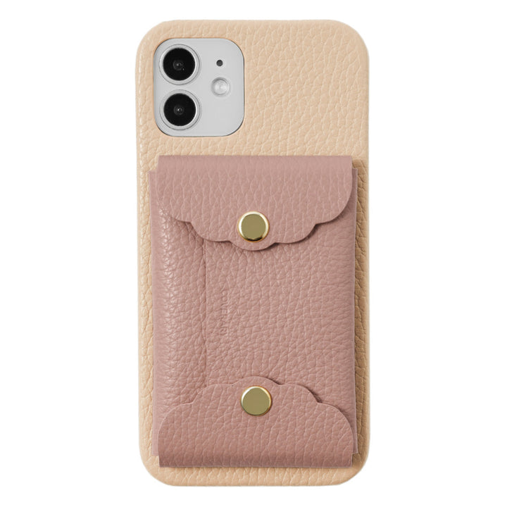 Genuine leather 32 colors Italian shrink leather scallop card case attached back case Galaxy series