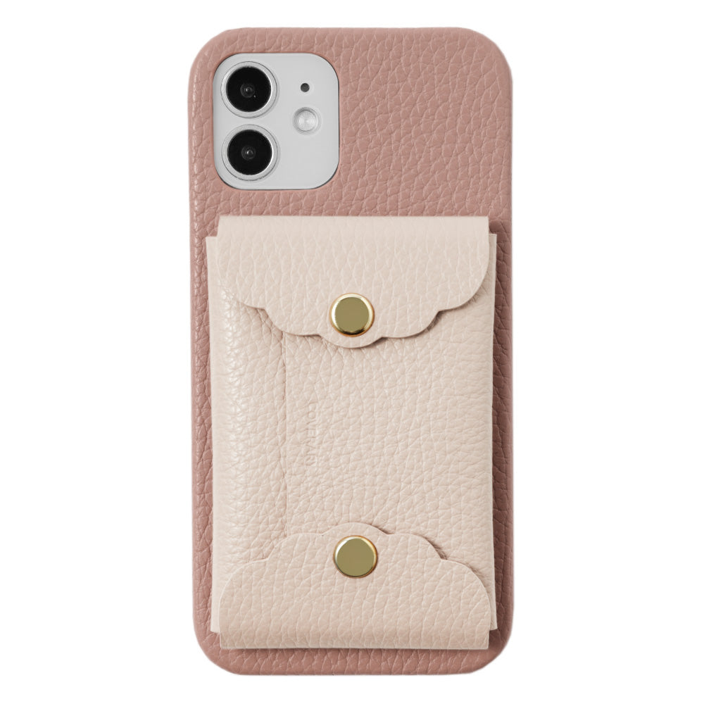 Genuine leather 32 colors Italian shrink leather scallop card case attached back case iPhone series