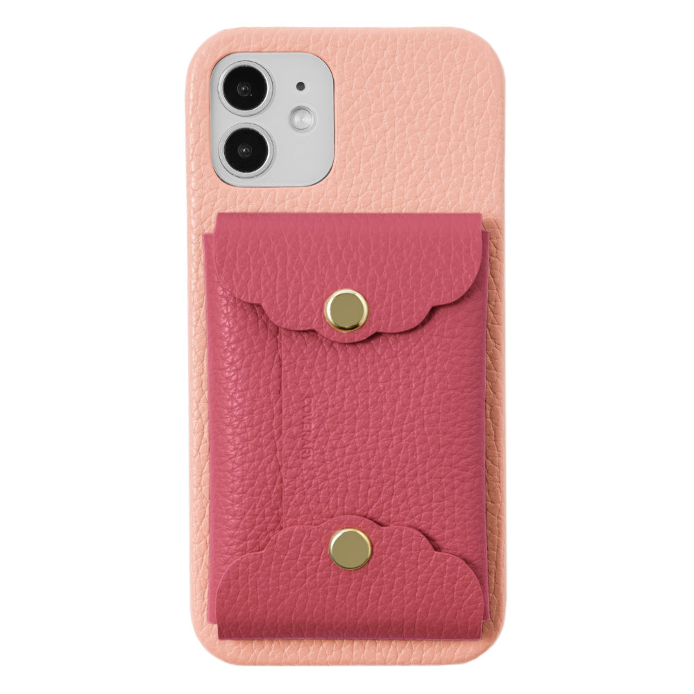 Genuine leather 32 colors Italian shrink leather scallop card case attached back case iPhone series