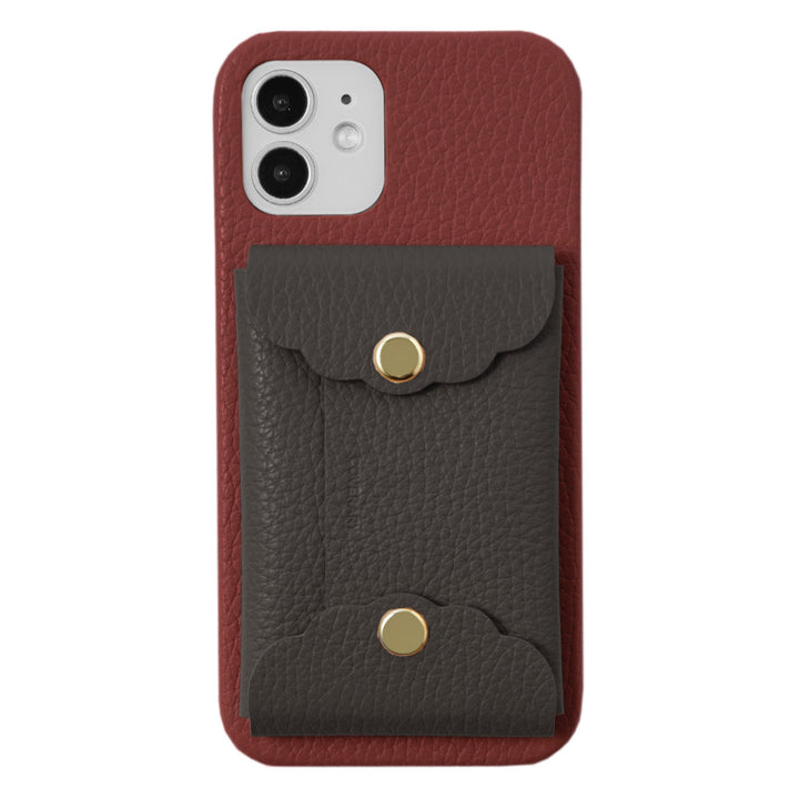 Genuine leather 32 colors Italian shrink leather scallop card case attached back case iPhone series