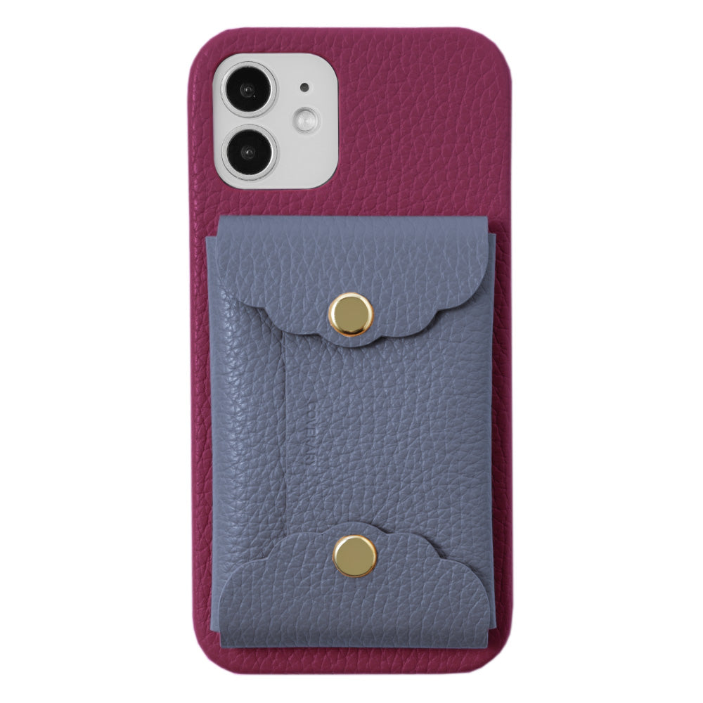 Genuine leather 32 colors Italian shrink leather scallop card case attached back case iPhone series