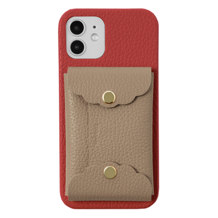 Genuine leather 32 colors Italian shrink leather scallop card case attached back case Galaxy series