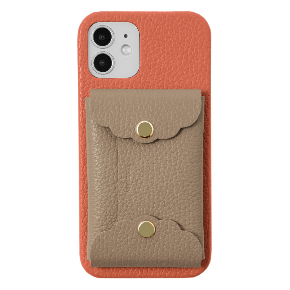 Genuine leather 32 colors Italian shrink leather scallop card case attached back case