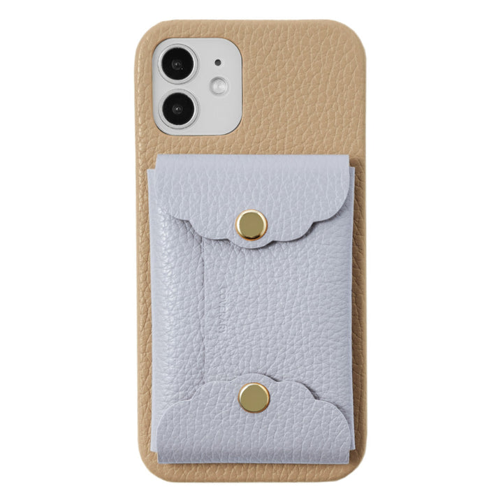Genuine leather 32 colors Italian shrink leather scallop card case attached back case iPhone series