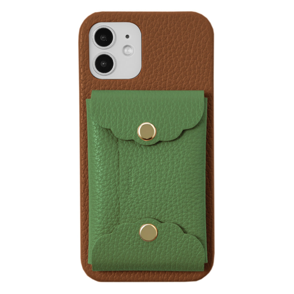 Genuine leather 32 colors Italian shrink leather scallop card case attached back case iPhone series