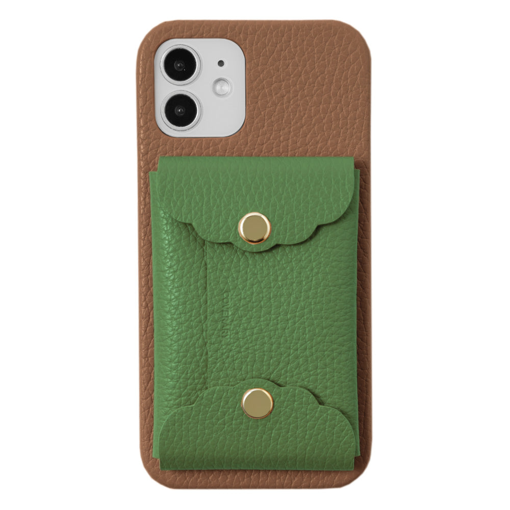 Genuine leather 32 colors Italian shrink leather scallop card case attached back case Galaxy series