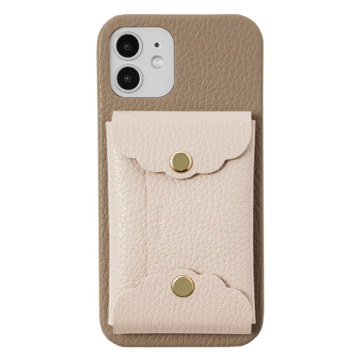 Genuine leather 32 colors Italian shrink leather scallop card case attached back case iPhone series