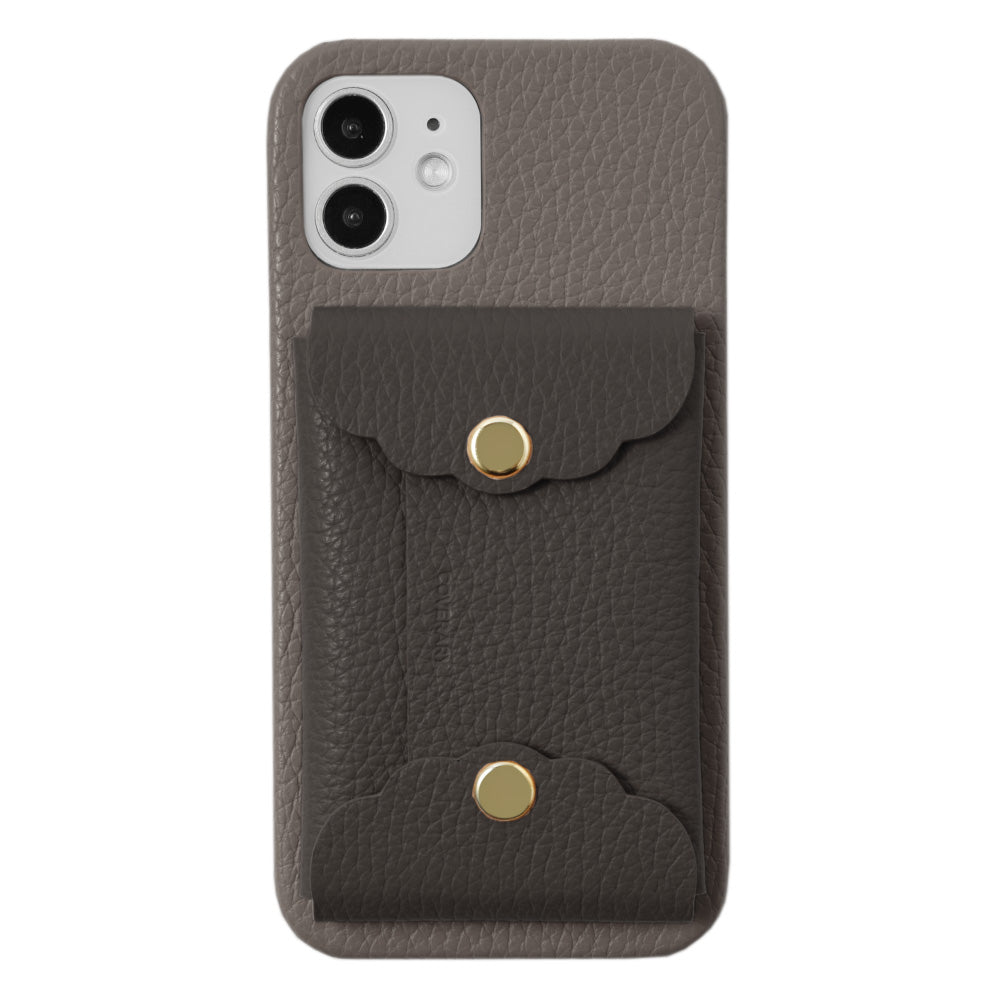 Genuine leather 32 colors Italian shrink leather scallop card case attached back case iPhone series