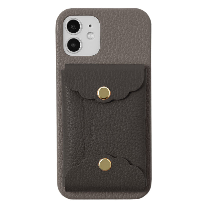 Genuine leather 32 colors Italian shrink leather scallop card case attached back case iPhone series