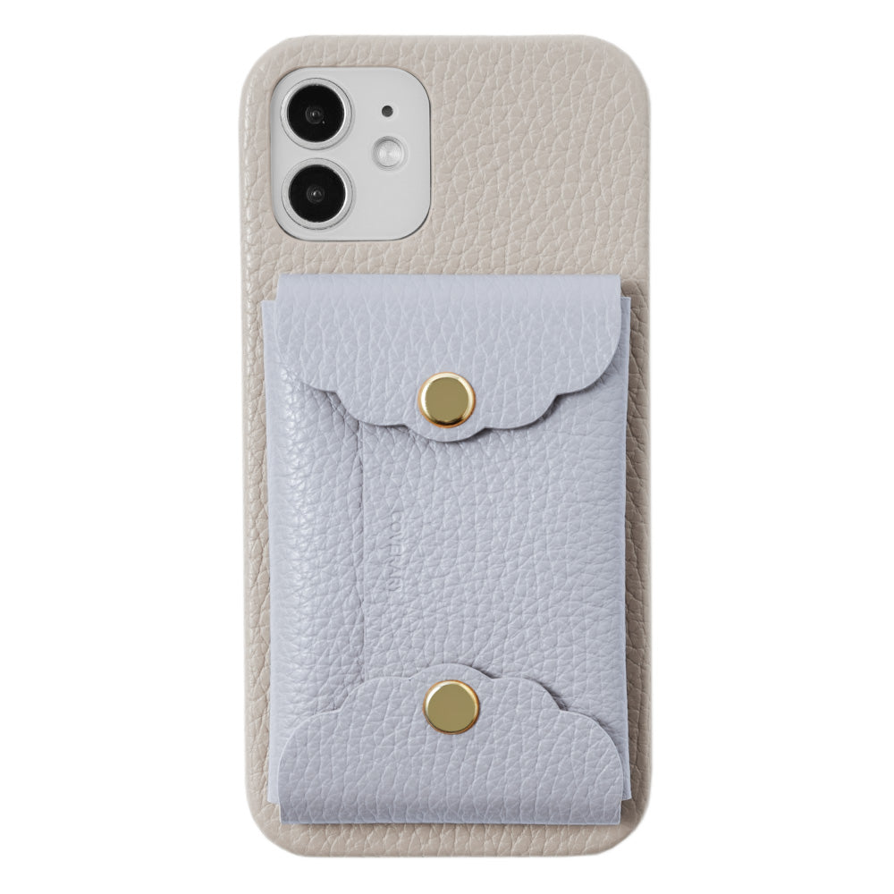 Genuine leather 32 colors Italian shrink leather scallop card case attached back case iPhone series