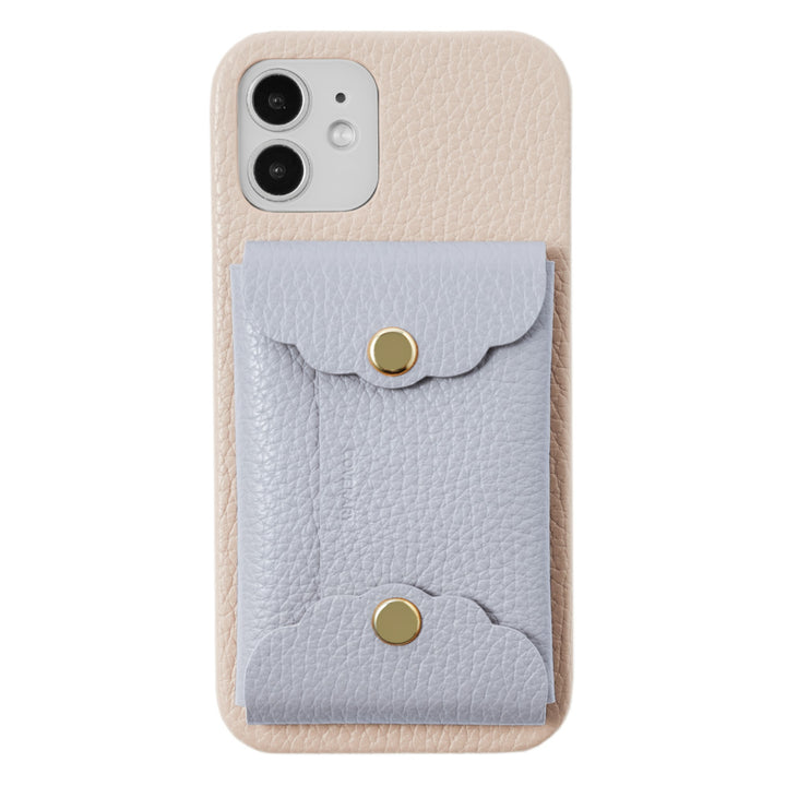 Genuine leather 32 colors Italian shrink leather scallop card case attached back case