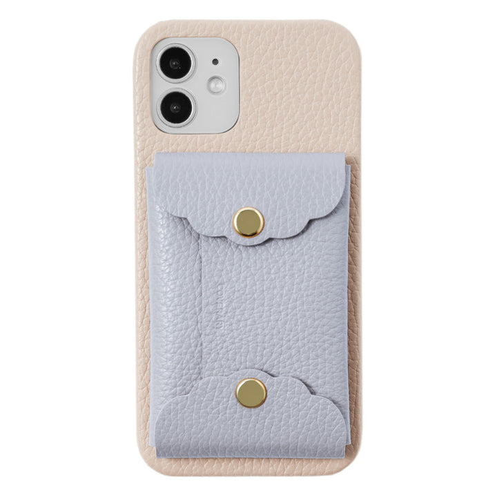 Genuine leather 32 colors Italian shrink leather scallop card case attached back case iPhone series