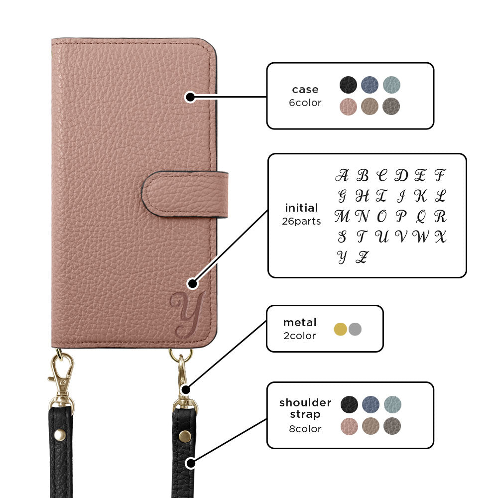 Genuine leather Italian shrink leather Initial with shoulder strap Stand function Notebook type case (with belt) AQUOS series