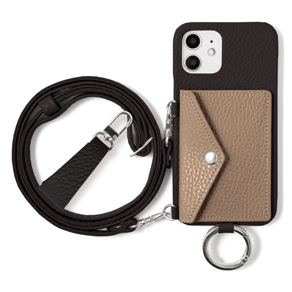 Genuine leather 32 colors Italian shrink leather letter-type card case with finger strap and shoulder strap back case