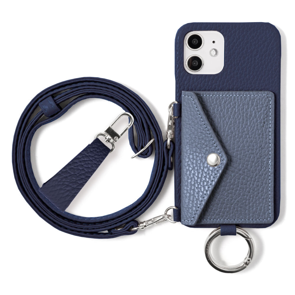 Genuine leather 32 colors Italian shrink leather letter-type card case with finger strap and shoulder strap back case