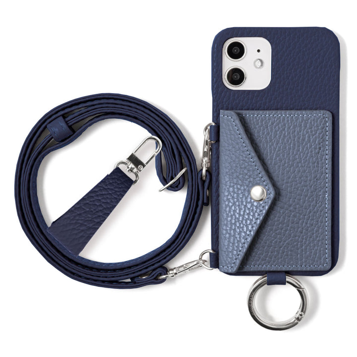 Genuine leather 32 colors Italian shrink leather letter-type card case with finger strap and shoulder strap back case