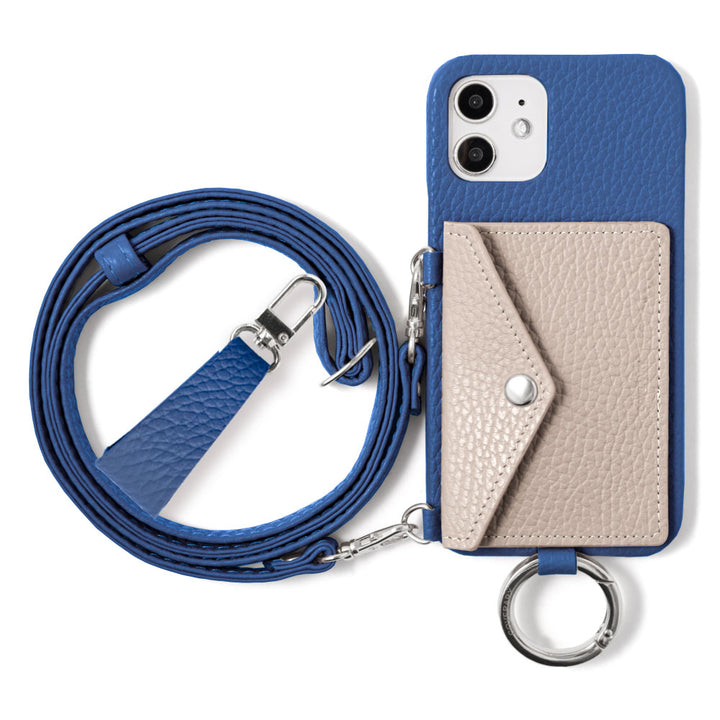 Genuine leather 32 colors Italian shrink leather letter-type card case with finger strap and shoulder strap back case