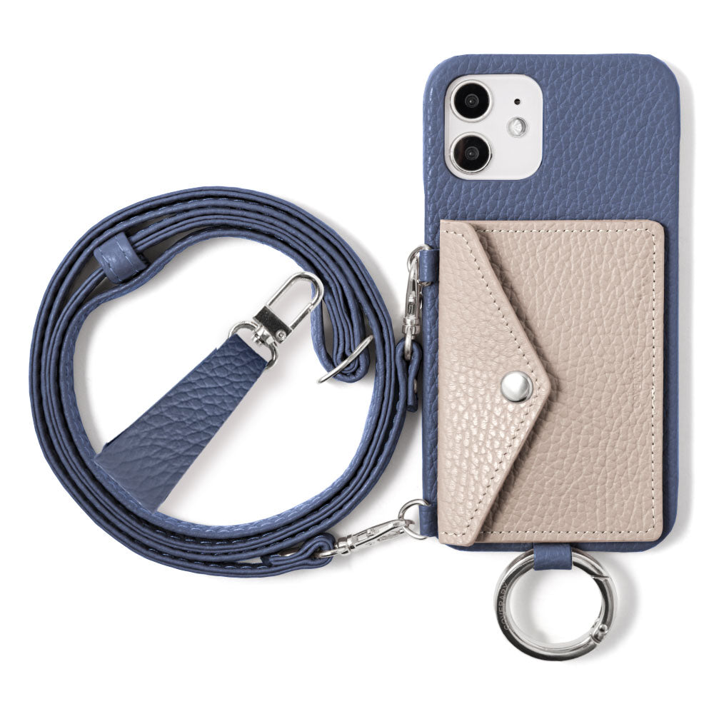 Genuine leather 32 colors Italian shrink leather letter-type card case with finger strap and shoulder strap back case