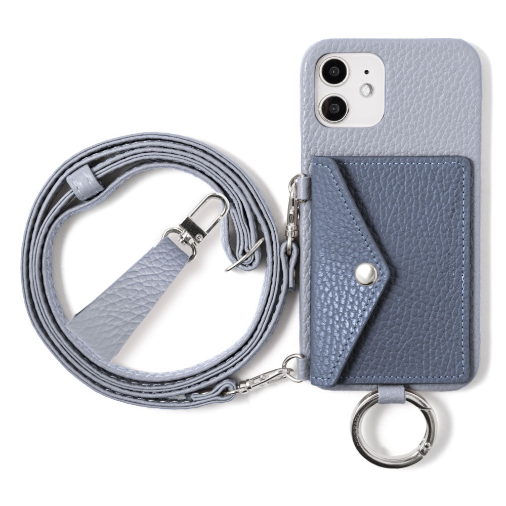 Genuine leather 32 colors Italian shrink leather letter-type card case with finger strap and shoulder strap back case